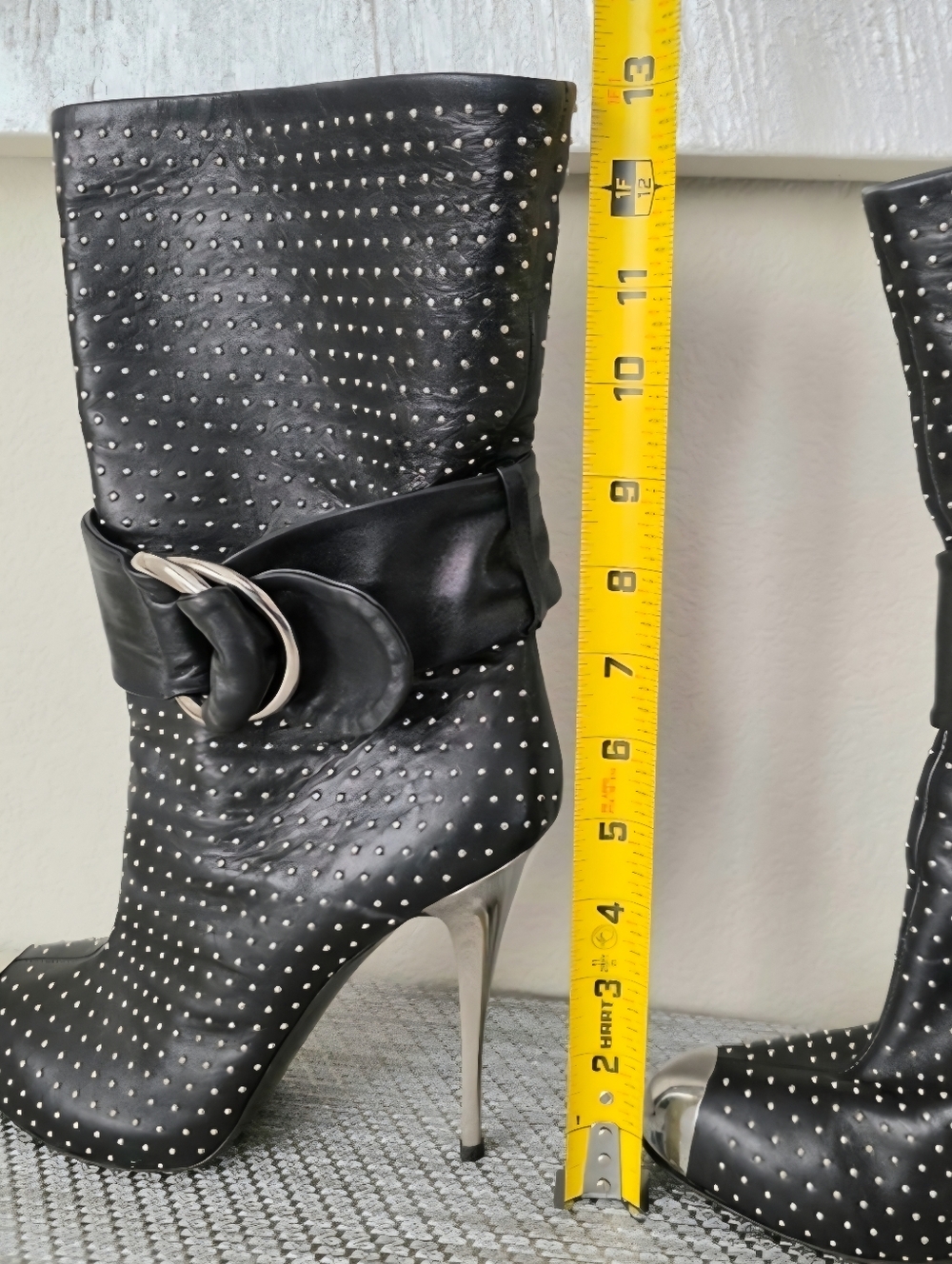 Giuseppe Zanotti Black Leather Silver Studded Buckle Stiletto Boots - EU 39 - Picture 15 of 16